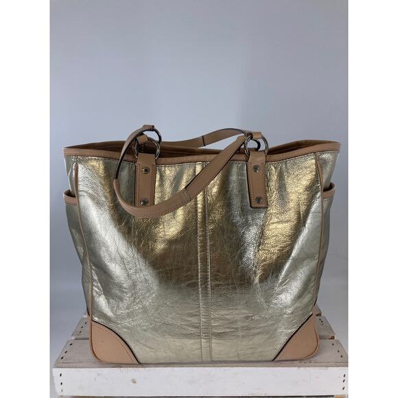 COACH METRO 26141E METALLIC GOLD LEATHER XL TOTE WEEKEND BAG - Picture 3 of 16